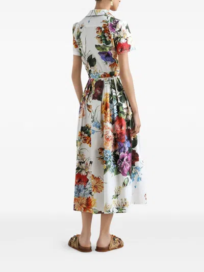 Dolce & Gabbana Midi Poplin Dress With Flower Bouquet Print Dolce E Gabbana In Multi
