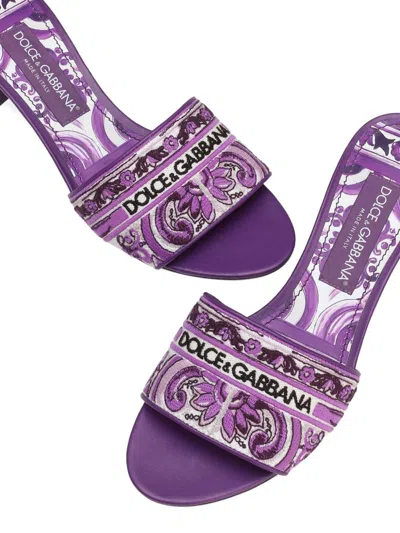 Dolce & Gabbana Embroidered Strap Slide Sandals With Low Block Heel In Purple