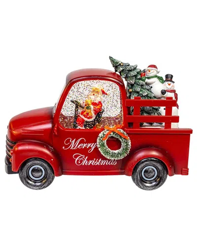 Kurt Adler 9.5-inch Battery Operated Usb Led Lighted Santa & Christmas Tree In Truck Water Globe In Red