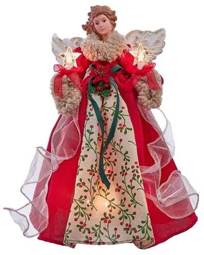 Kurt Adler 14-inch Ul 10-light Red & Green Angel Tree Topper In Multi