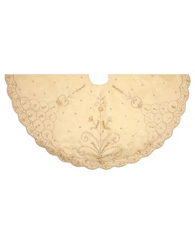 Kurt Adler 48-inch Gold Tree Skirt With Handwork Details In Gold