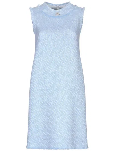 Dolce & Gabbana Sleeveless Raschel Tweed Dress With Dg Logo In Multi