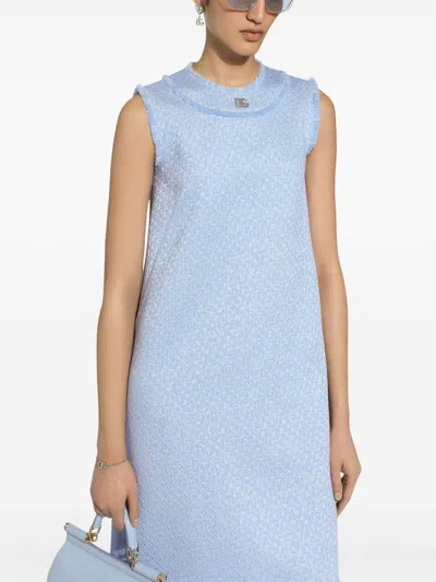 Dolce & Gabbana Sleeveless Raschel Tweed Dress With Dg Logo In Multi
