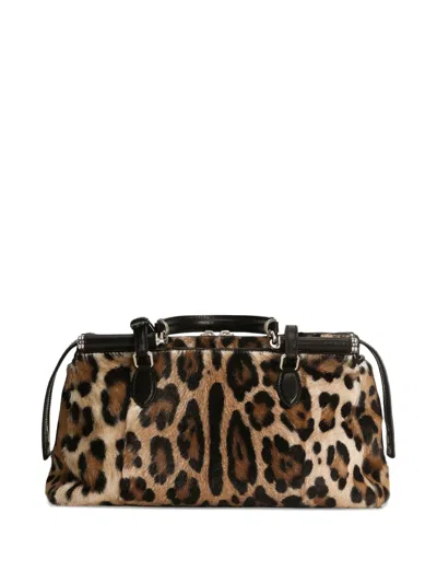 Dolce & Gabbana Animal Print Leather Vittoria Top Handle Bag In Animal Print
