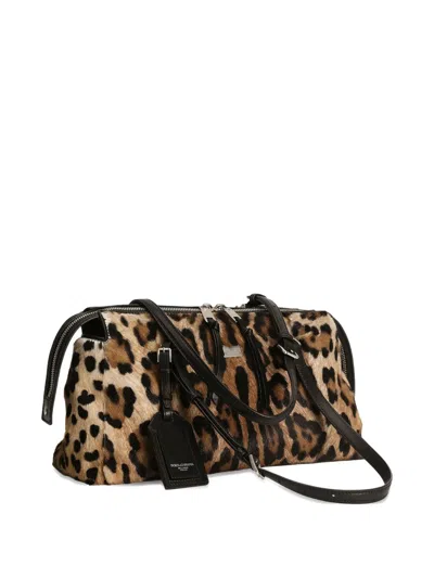Dolce & Gabbana Animal Print Leather Vittoria Top Handle Bag In Animal Print