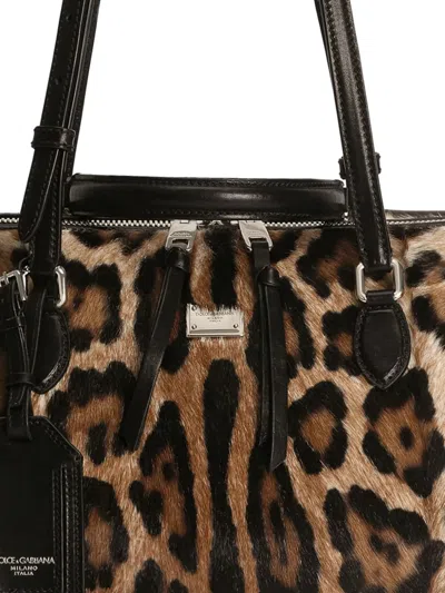 Dolce & Gabbana Animal Print Leather Vittoria Top Handle Bag In Animal Print