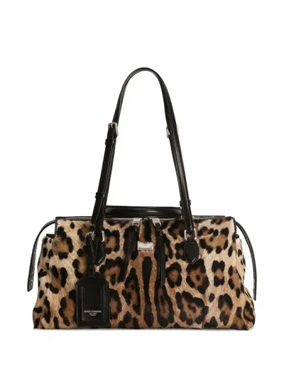 Dolce & Gabbana Animal Print Leather Vittoria Top Handle Bag In Animal Print