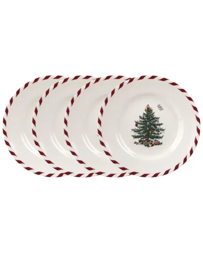 Spode Set Of 4 Christmas Tree Peppermint Canape Plates In Multi