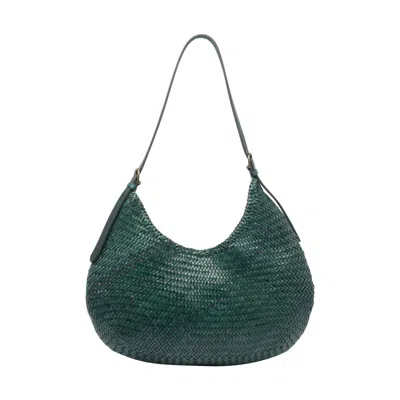 Dragon Diffusion Curved Woven Texture Shoulder Bag In Green
