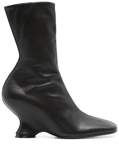 Dries Van Noten Square Toe Wedge Ankle Boots In Black
