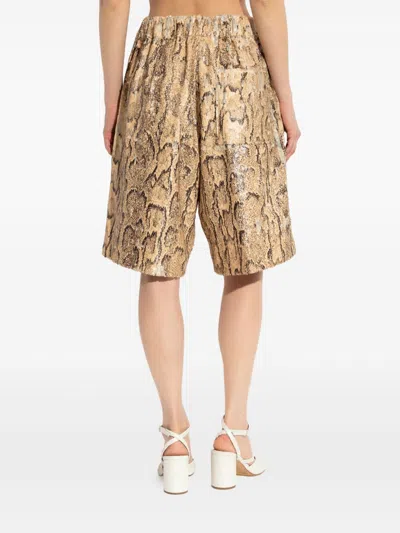 Dries Van Noten Straight Animal Print Sequin Embellished Shorts In Gold