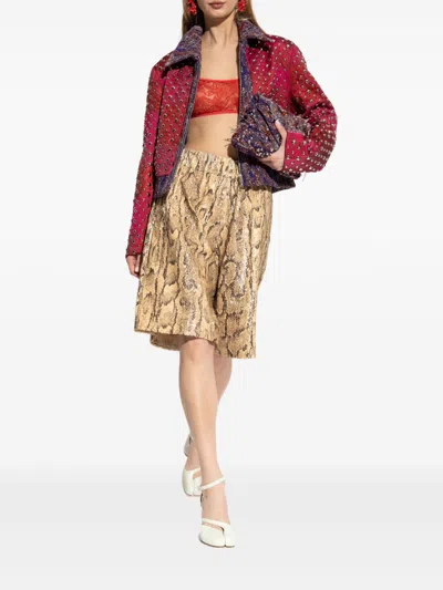 Dries Van Noten Straight Animal Print Sequin Embellished Shorts In Gold