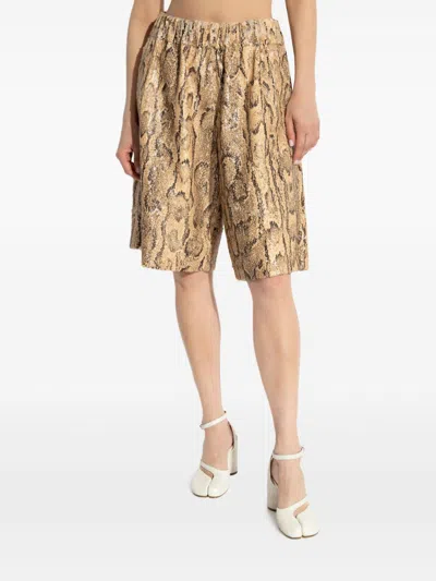 Dries Van Noten Straight Animal Print Sequin Embellished Shorts In Gold
