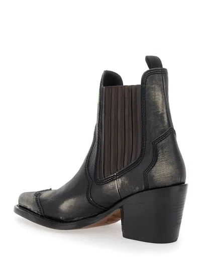 Dsquared2 D2 X Magliano Black Ankle Boots With Elastic Panels On The Side In Leather Man In Multi
