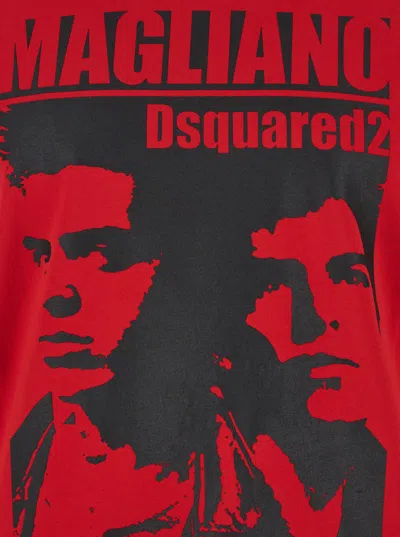 Dsquared2 D2 X Magliano Red Crewneck T-shirt With Maxi Print On The Front In Cotton Man In Multi