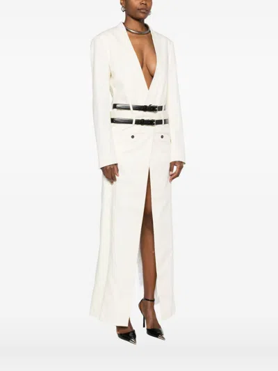 Dsquared2 Double-breasted Coat Featuring Belt Detail In White
