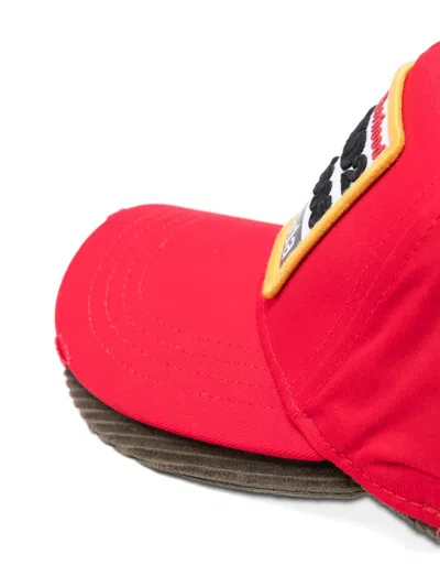 Dsquared2 Patch-detail Corduroy Baseball Cap In Red