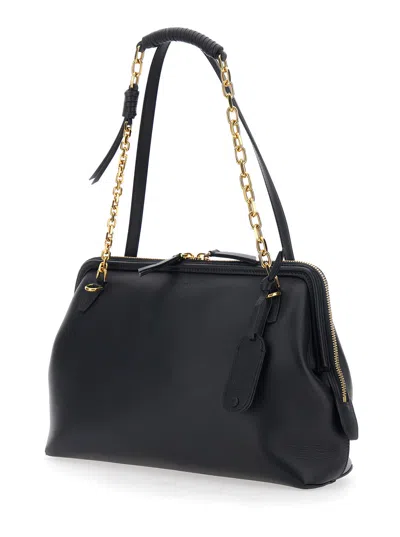 Etro Black Shoulder Bag With Chain-link Shoulder Strap And Tag With Embossed Logo On The Front In Leather In Black