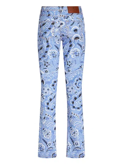 Etro Denim Jeans With Printed Bandana And Paisley In Clear Blue