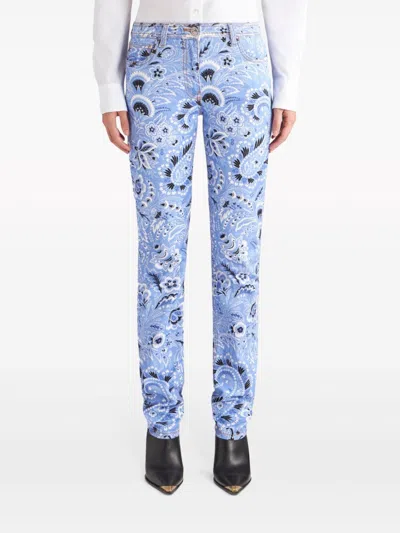 Etro Denim Jeans With Printed Bandana And Paisley In Clear Blue