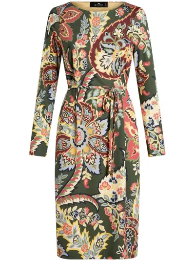 Etro Abstract Print Belted Midi Dress In Multi