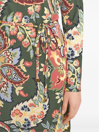Etro Abstract Print Belted Midi Dress In Multi