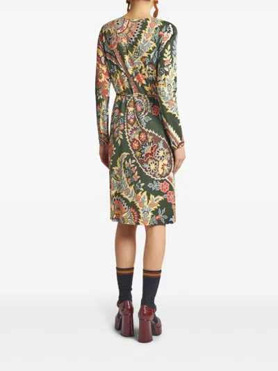 Etro Abstract Print Belted Midi Dress In Multi