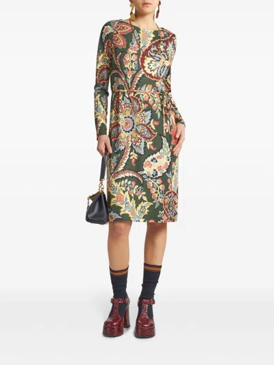 Etro Abstract Print Belted Midi Dress In Multi