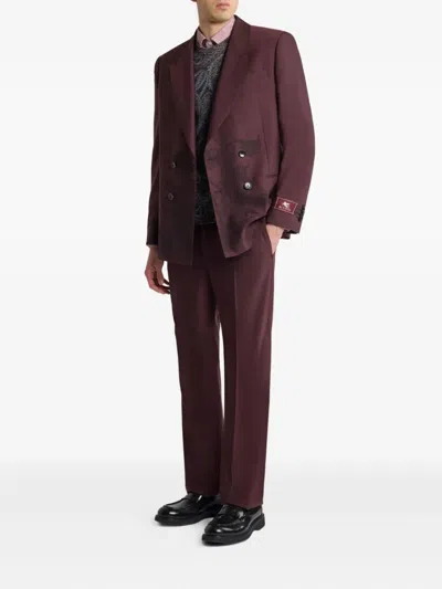Etro Tailored Wool Trousers With Pleats And Pockets In Purple