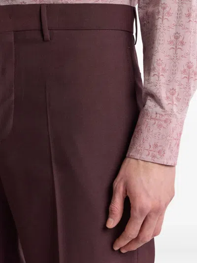 Etro Tailored Wool Trousers With Pleats And Pockets In Purple