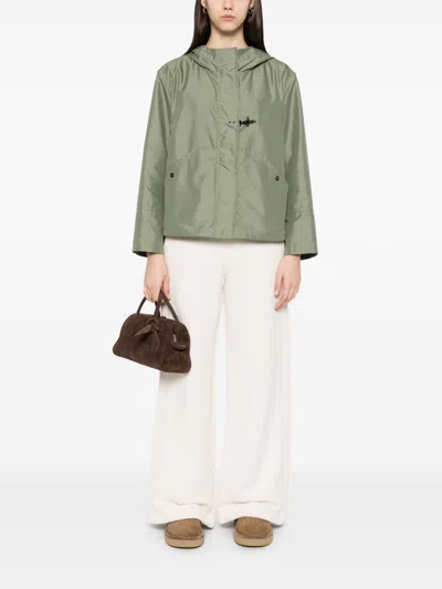 Fay Short Water-repellent Parka With Iconic Gancio In Green