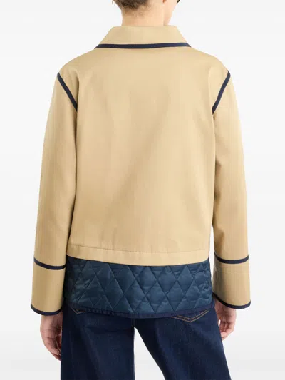 Fay Quilted Hem Coat Contrast Trim Front Pockets In Neutral