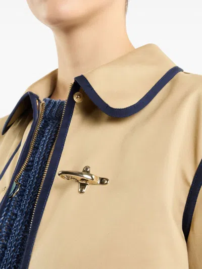 Fay Quilted Hem Coat Contrast Trim Front Pockets In Neutral