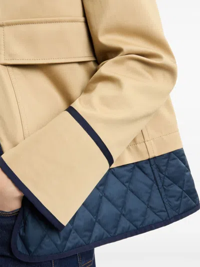 Fay Quilted Hem Coat Contrast Trim Front Pockets In Neutral