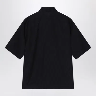 Fendi Men Black Oversize Shirt With Short Wide Sleeves And All-over Ff Embroidery In Linen Blend Man In Black