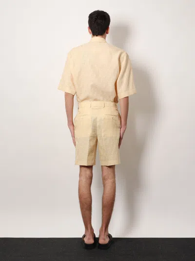Fendi Men Jacquard Linen And Cotton Bermuda Shorts With All-over Ff Motif In Brown
