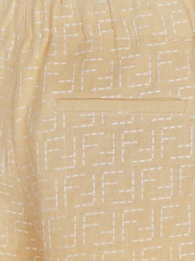 Fendi Men Jacquard Linen And Cotton Bermuda Shorts With All-over Ff Motif In Brown