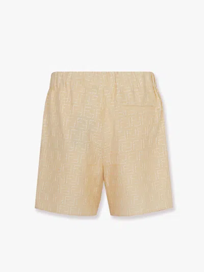 Fendi Men Jacquard Linen And Cotton Bermuda Shorts With All-over Ff Motif In Brown