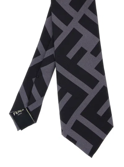 Fendi Ff Printed Pointed-tip Tie In Gray