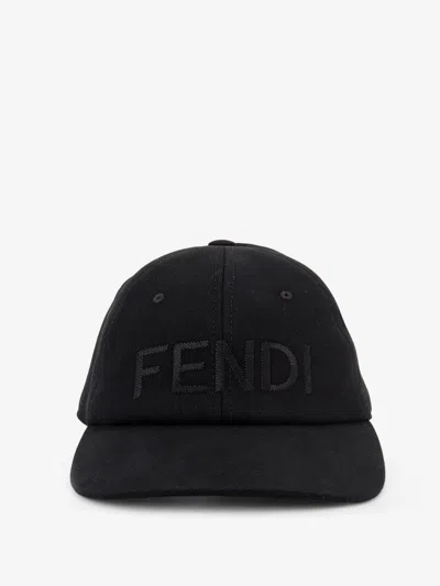 Fendi Men Stretch Cotton Baseball Hat With Logo Embroidery In Black