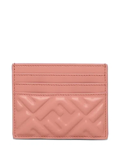 Fendi Nappa Leather Baguette Cardholder With Embossed Pattern In Pink
