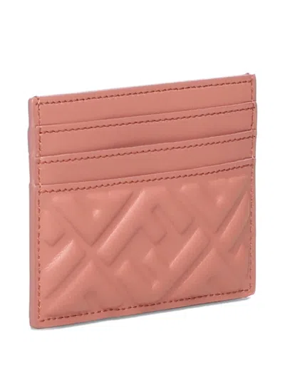 Fendi Nappa Leather Baguette Cardholder With Embossed Pattern In Pink