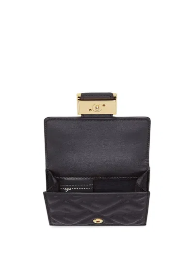 Fendi Nappa Leather Baguette Micro Trifold Wallet In Black