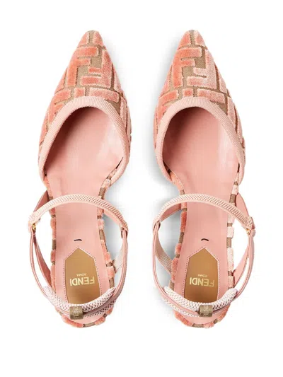 Fendi Pink Ff Velvet Colibrì Lite Slingback In Pink