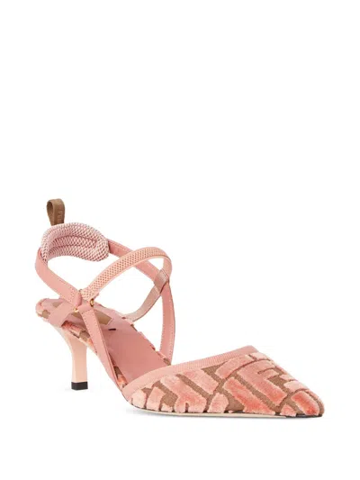 Fendi Pink Ff Velvet Colibrì Lite Slingback In Pink