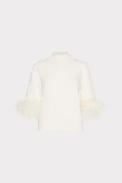 Milly Short Sleeve Feather Mock Neck Sweater In Nude