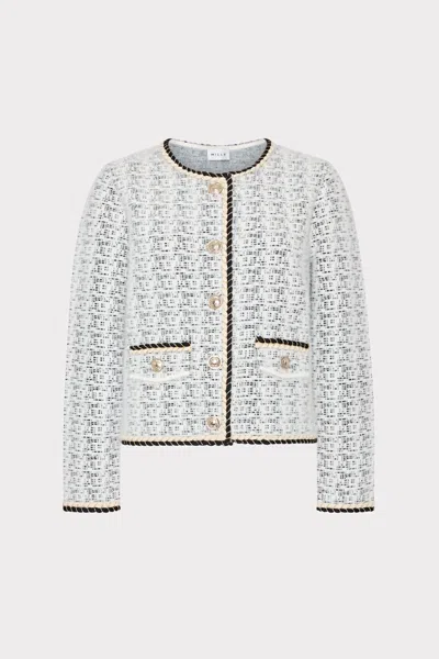 Milly Braided-trim Crewneck Knit Cardigan In Multi