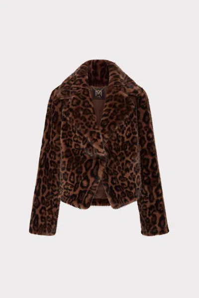 Milly Arya Leopard-print Faux Fur Jacket In Brown