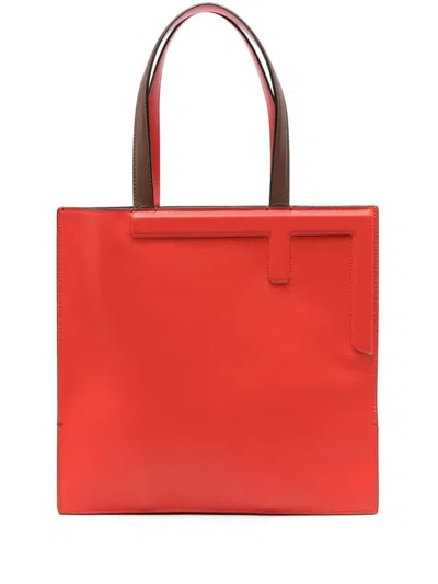 Fendi Leather Tote Medium Colour-block Design In Red