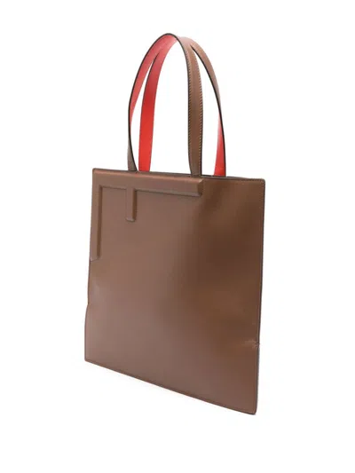 Fendi Leather Tote Medium Colour-block Design In Red